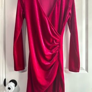 SHEIN Hot Pink Velvet Long Sleeve Dress